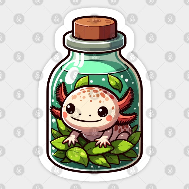 Kawaii Axolotl in Water Plant Bottle Sticker by TomFrontierArt